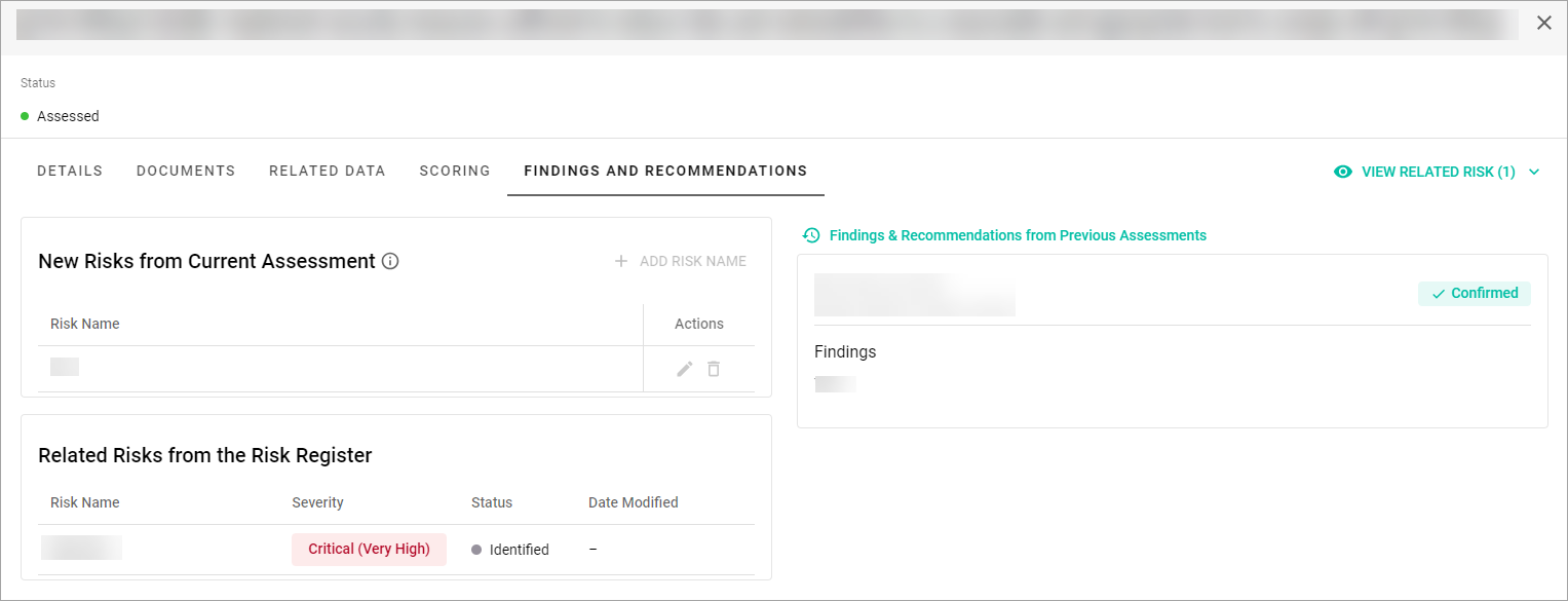 Findings and Recommendations tab 